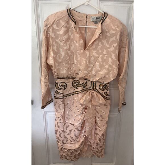 A.J. Bari Women's VINTAGE 1980's SILK BEADED MINI DRESS Pink Size 12 - Picture 7 of 8